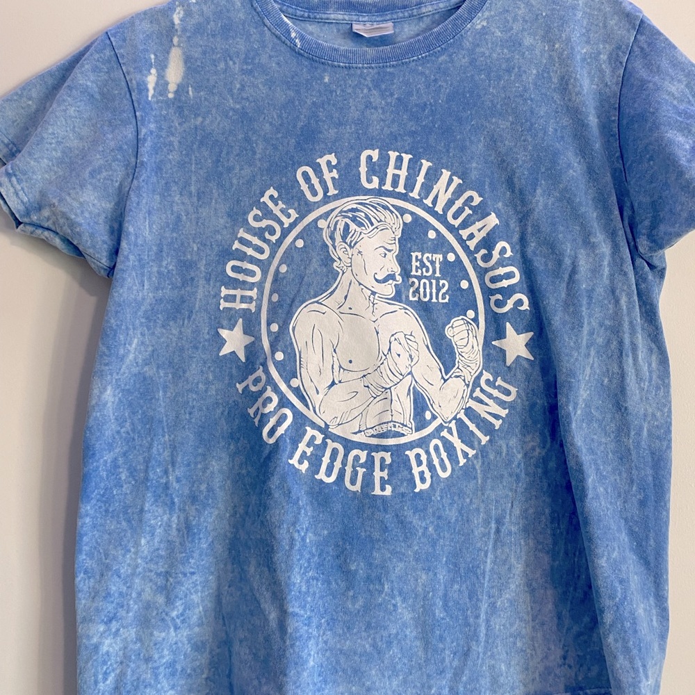 House of Chingasos Men’s S Vintage Blue Stained Graphic Tee